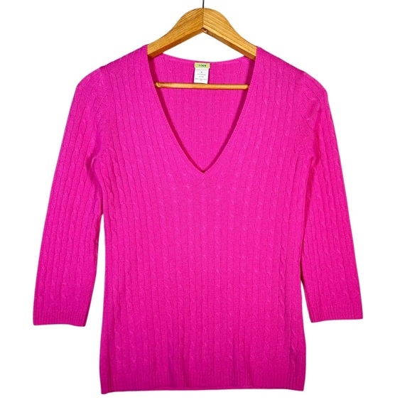 J. CREW Cashmere Cable-knit V-Neck Sweater - Picture 1 of 7